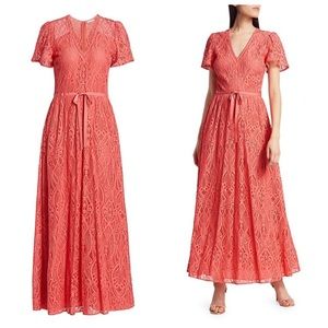 ML MONIQUE LHUILLIER Laser Lace Dress Coral